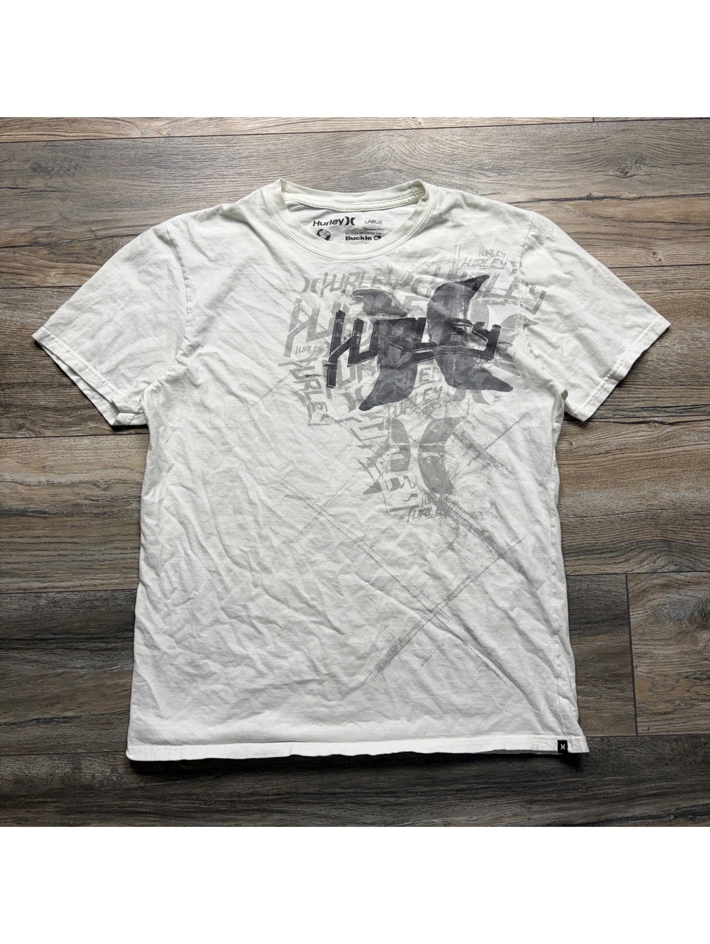 Y2K Hurley White Graphic T-Shirt Large